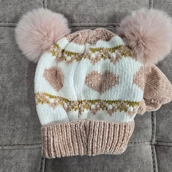 NWT Toby & Me Toddler Double Pom Hat and Mitten Set - Picture 2 of 4